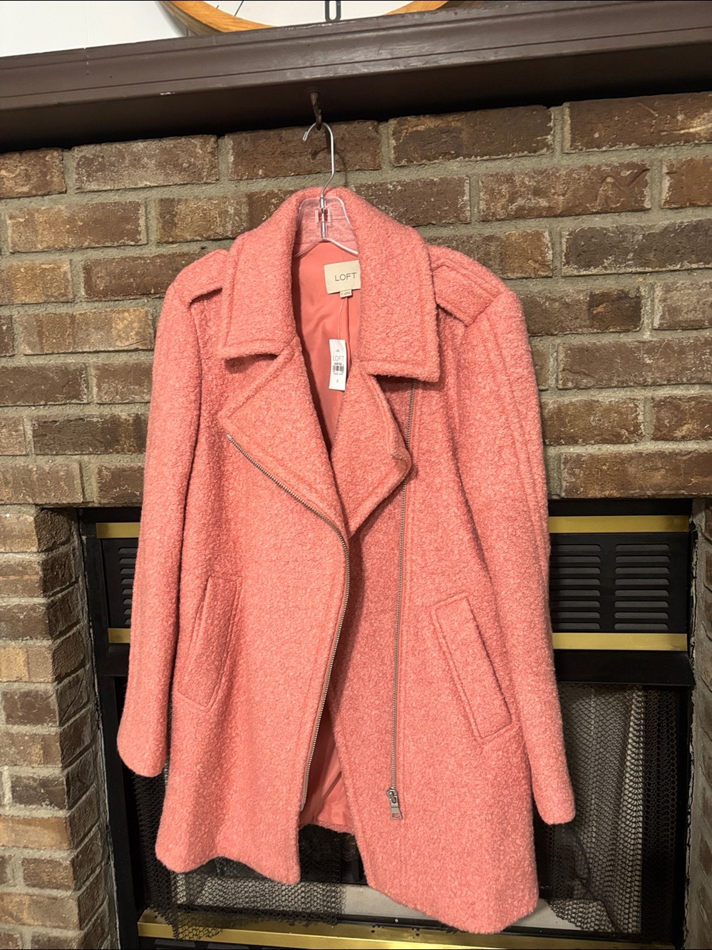 Loft Textured Wool Blend Moto Pea Coat Sutton Pink Size S NWT - Picture 2 of 16